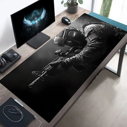 XXL Tactical Soldier Mouse Pad — Large Non-Slip Gaming Desk Pad with Stitched Edges