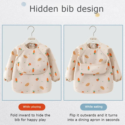 Waterproof Long Sleeve Baby Feeding Bib - Toddler Apron Smock with Food Catcher Pocket for Mess-Free Mealtime
