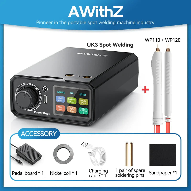 Awithz UK3 Portable Mini Spot Welder – DIY 18650 Lithium Battery Welding Tool, 10000mAh, Welds Up to 0.4mm