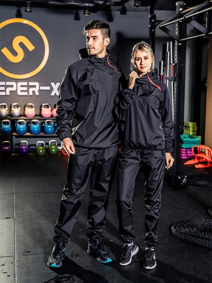 Unisex Sauna Suit — Women's & Men's Gym Clothing Set with Pullover Hoodie for Running, Fitness, Weight Loss & Sweating