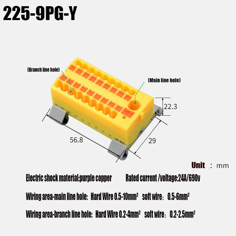 Push-In Modular Wire Connector Terminal Block – Compact 1-In Multiple-Out Splicing Lighting Connector, 225 Series (1Pc)