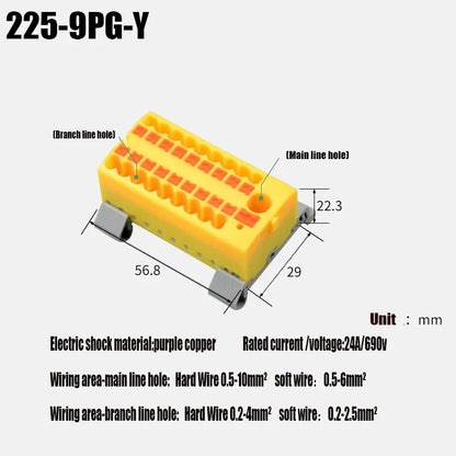 Push-In Modular Wire Connector Terminal Block – Compact 1-In Multiple-Out Splicing Lighting Connector, 225 Series (1Pc)