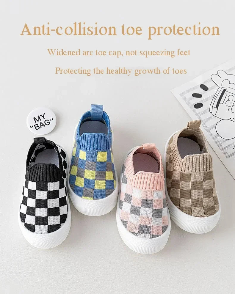 2025 Spring Toddler Slip-On Shoes – Non-Slip First Walkers for Boys and Girls, Classic Plaid Sneakers