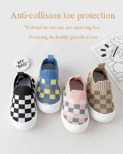 2025 Spring Toddler Slip-On Shoes – Non-Slip First Walkers for Boys and Girls, Classic Plaid Sneakers