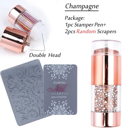 Transparent Nail Art Stamper Kit - French Manicure Stamping Plate, Scraper & Polish Tools