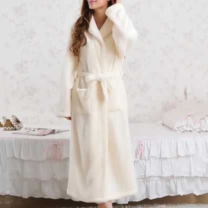 Coral Fleece Long Robe Kimono – Warm Flannel Winter Bathrobe, Casual Sleepwear & Homewear