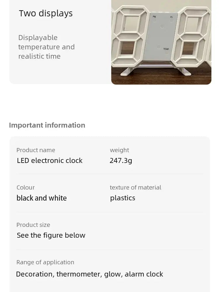 3D LED Digital Wall Clock – Luminous Multifunctional USB Plug-In Electronic Clock for Home Decoration