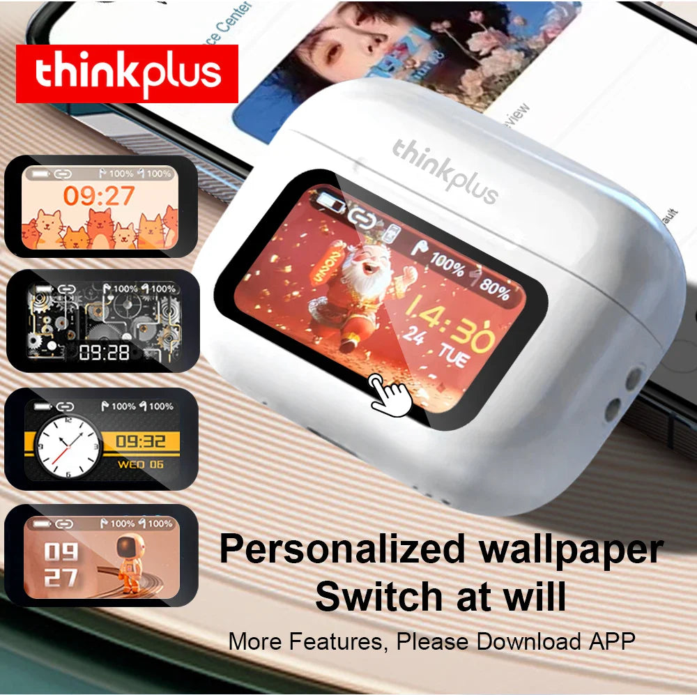 Thinkplus Wireless Bluetooth Earphones - ANC Noise Reduction, HD Mic Call & Gamer Earbuds with LED Touch Screen Control