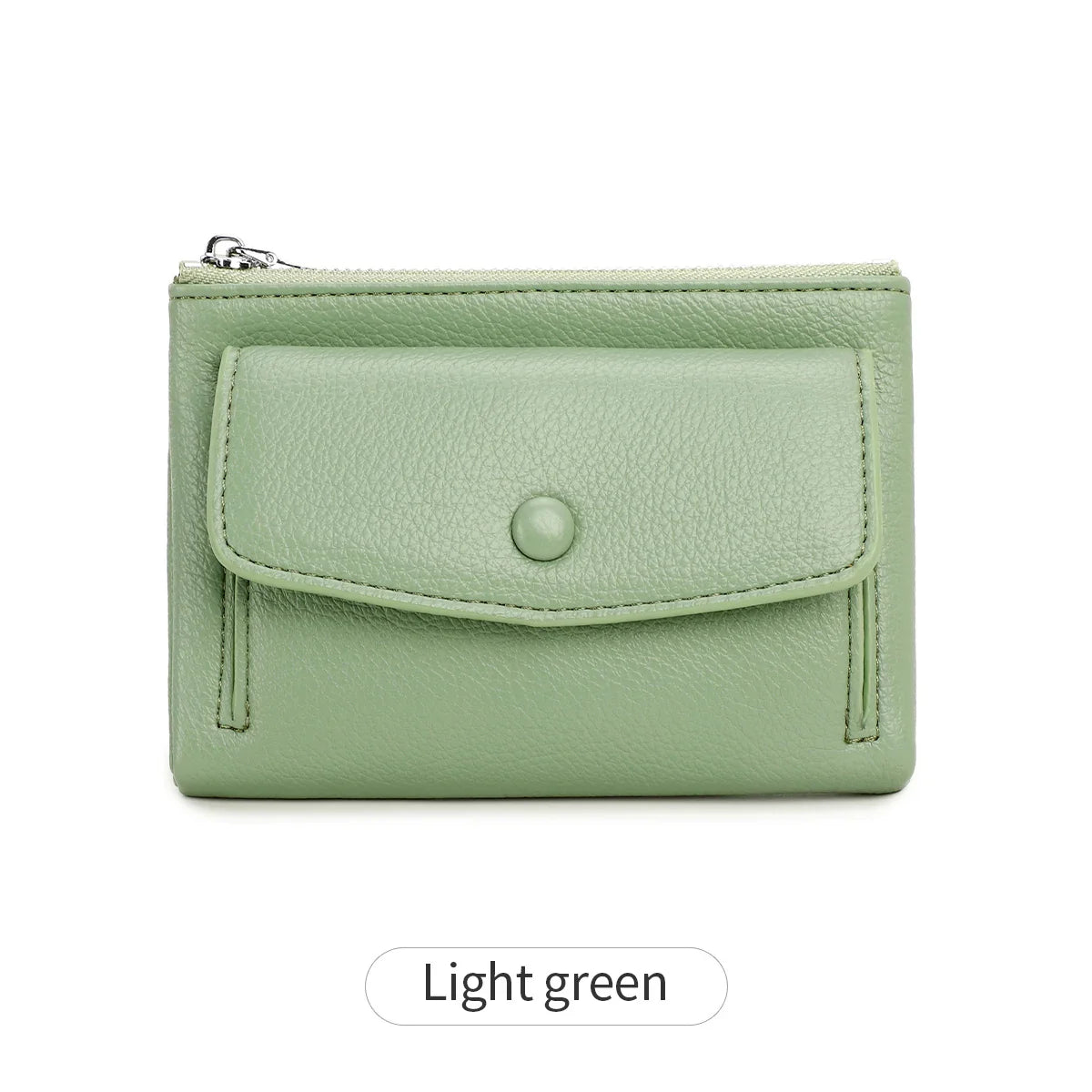 Women’s PU Leather Short Double Zipper Wallet – Simple Solid Color, Large Capacity Credit Card Holder with Coin Pocket