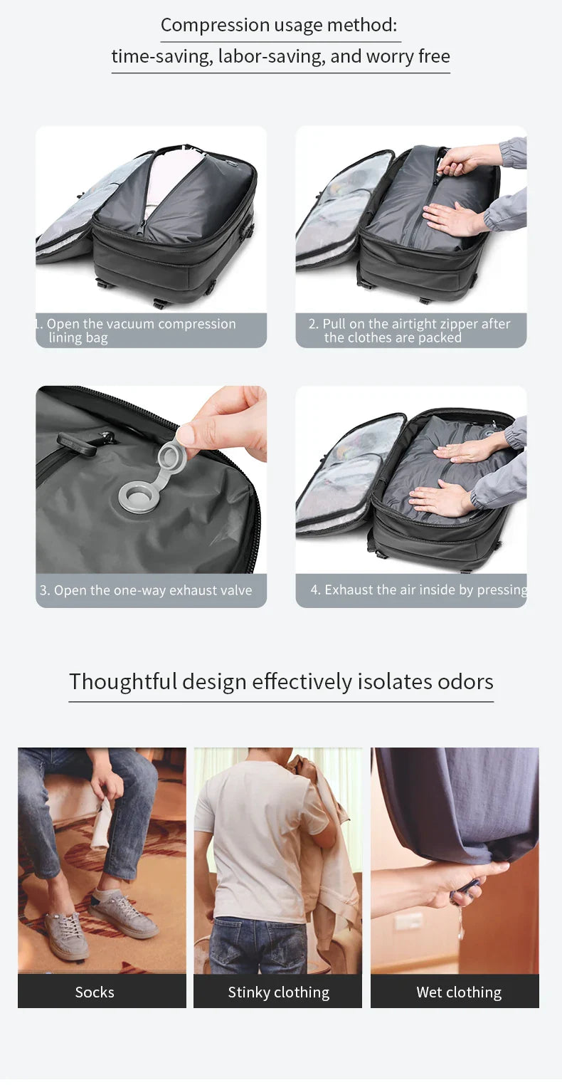 Men's Travel Backpack – Vacuum Compression, 17-Inch Laptop Backpack, Large Capacity Business & School Backpack, Expanded Hiking Bag