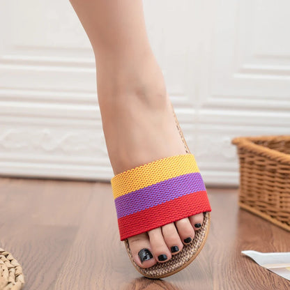 Women's Summer Linen Slippers – Lightweight EVA Flat Sandals, Casual Home Shoes