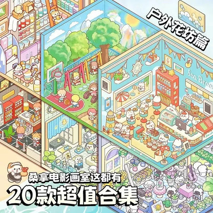 NEW 20Pcs 20-in-1 Cartoon Landscape Sticker Book – DIY 3D Pocket Cabin Scene Stickers for Kids Gift
