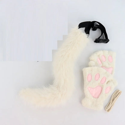 Halloween Cat Costume Set for Girls - 3-Piece Cosplay Headband Tail & Gloves