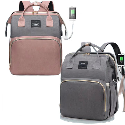 Mommy Baby Diaper Bag Backpack with Shade & Mosquito Net: USB Charging Port, Wet/Dry Compartments - Stroller Hanging Bag Included