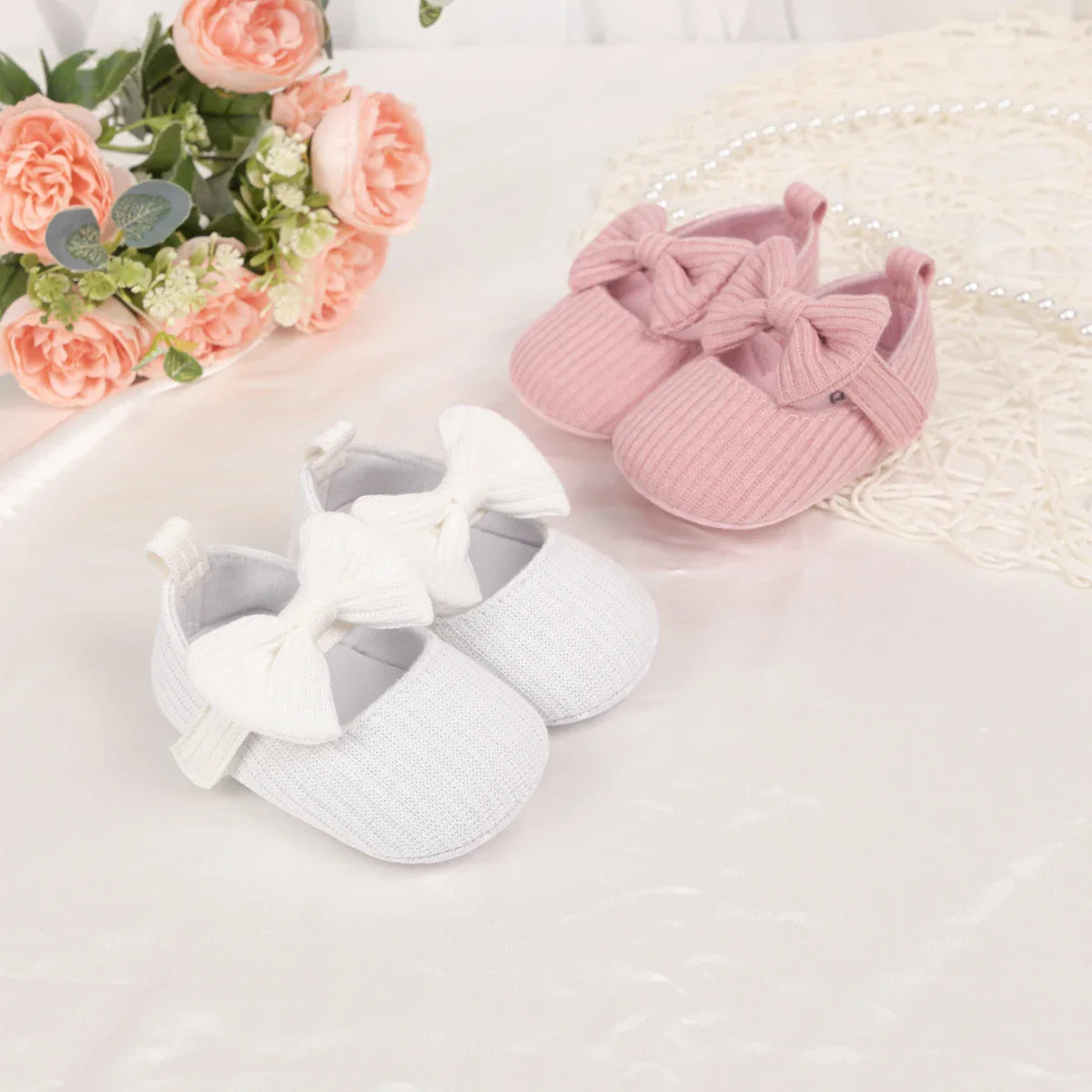 Meckior Baby Girl Shoes — Spring & Autumn Cotton Sole Moccasins with Bow, Anti-Slip First Walkers for Newborns & Toddlers
