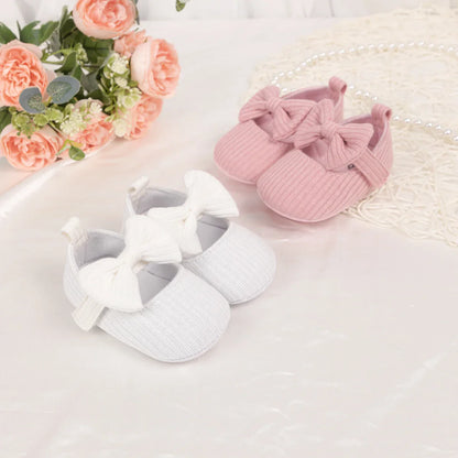 Meckior Baby Girl Shoes — Spring & Autumn Cotton Sole Moccasins with Bow, Anti-Slip First Walkers for Newborns & Toddlers