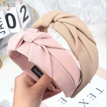 New Fashion Knotted Headbands for Women – Solid Color Cloth Hair Bands, Wide Soft Hair Hoop, Hair Accessories for Girls
