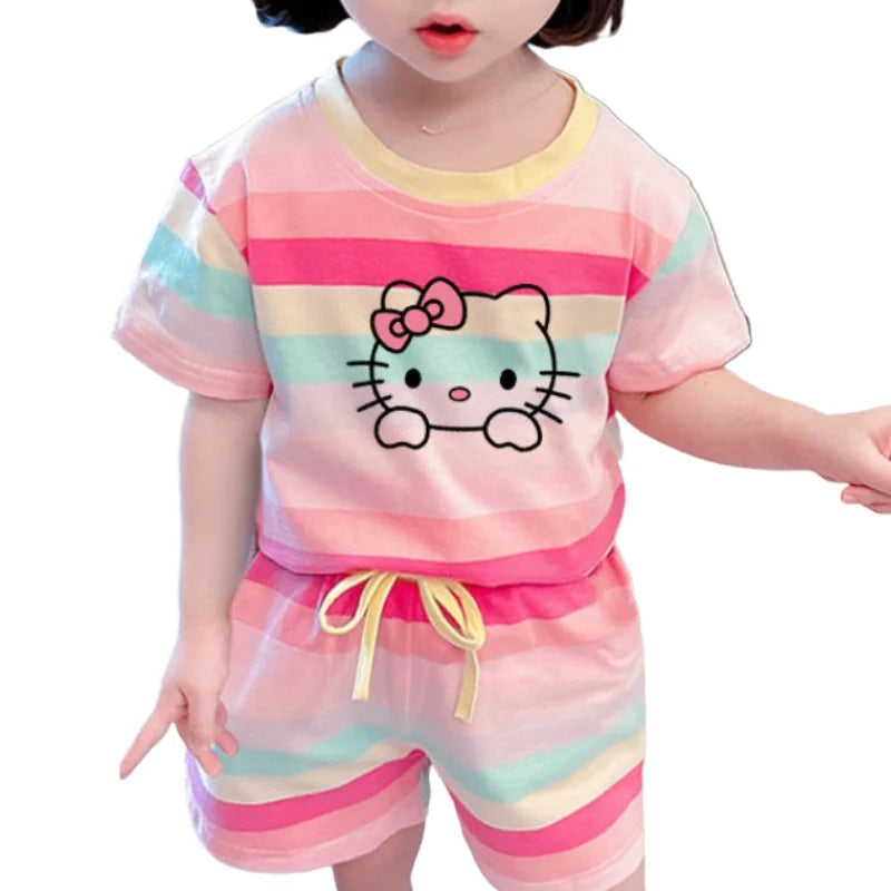 Cute Hello Kitty Summer Clothing Set for Baby Girls - T-Shirt & Elastic Waist Shorts Outfit