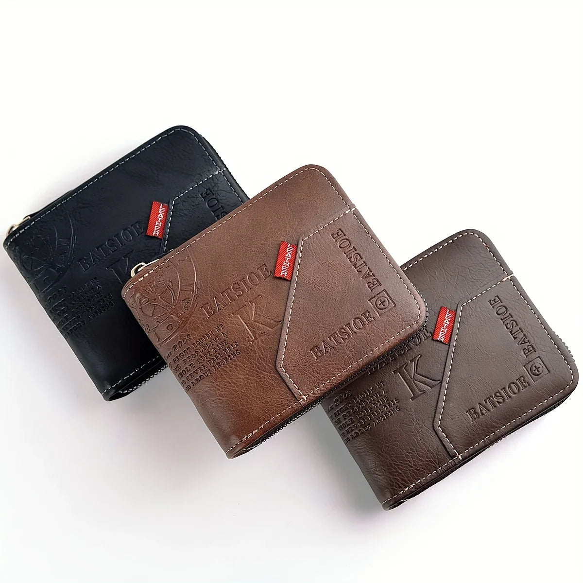 Men’s PU Leather Wallet – Wax Oil Skin Short Purse with Zipper, Coin Pocket & Card Holder