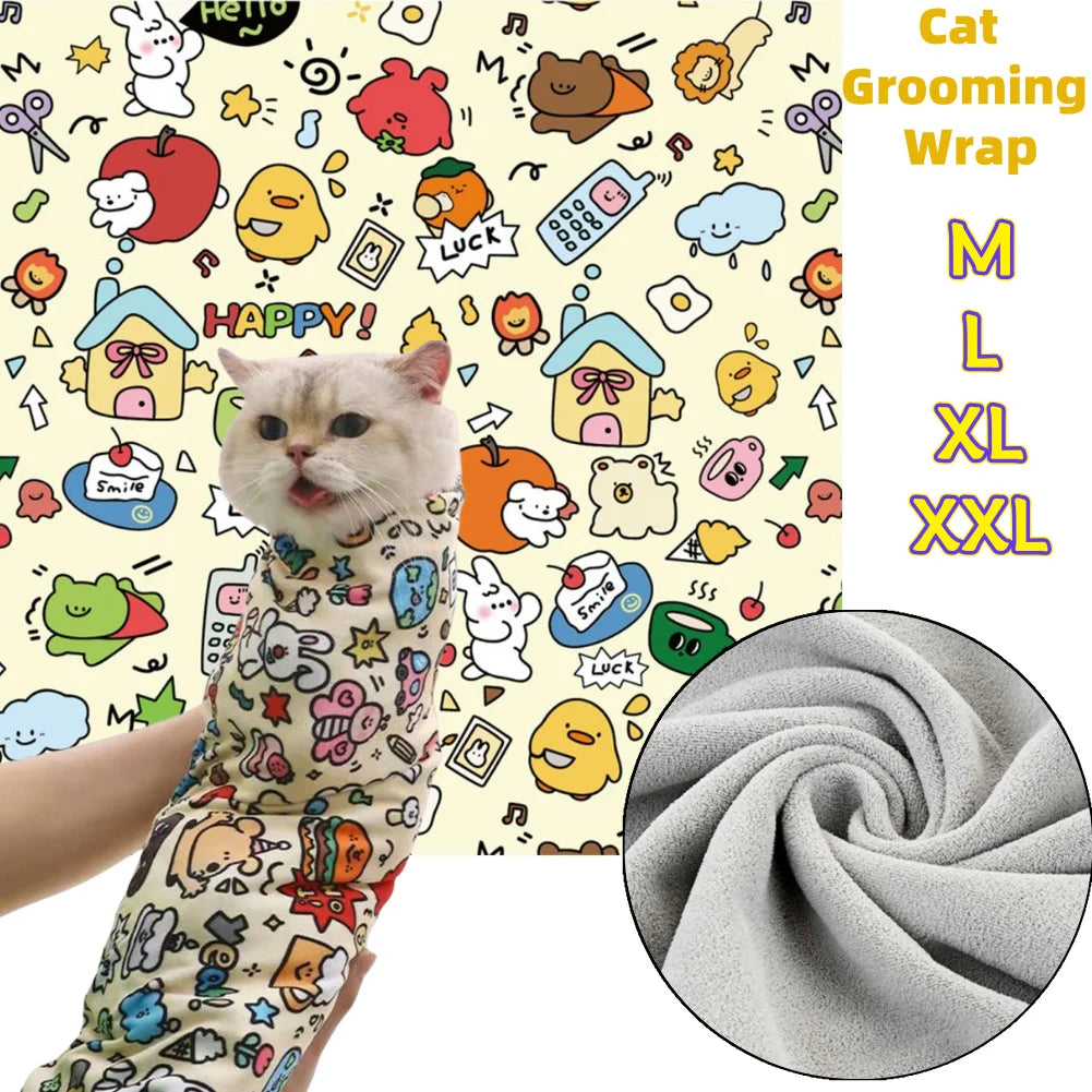 Cat Grooming Wrap – Self-Adherent Burrito Swaddle for Anti-Bite, Anti-Scratch & Nail Clipping