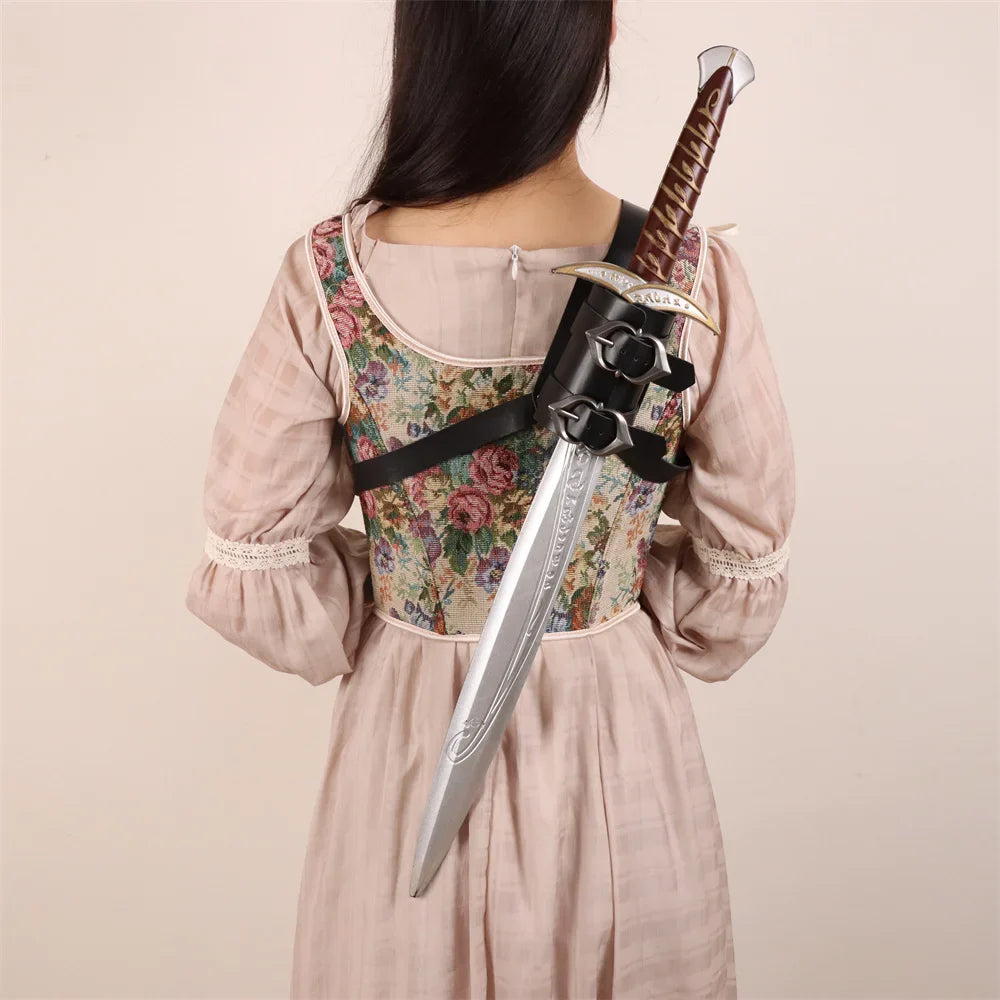 Medieval Sword Shoulder Double Back Scabbard - PU Leather Rapier Sheath with Buckle Strap for Viking Knight Cosplay