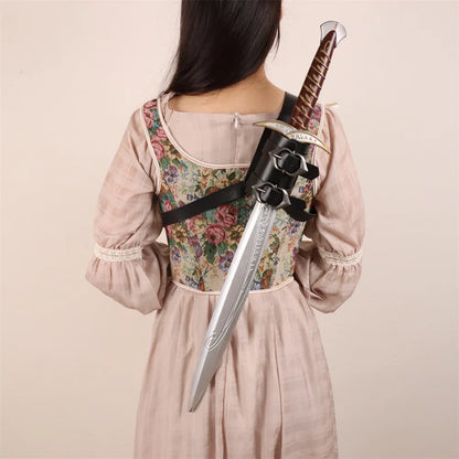 Medieval Sword Shoulder Double Back Scabbard - PU Leather Rapier Sheath with Buckle Strap for Viking Knight Cosplay