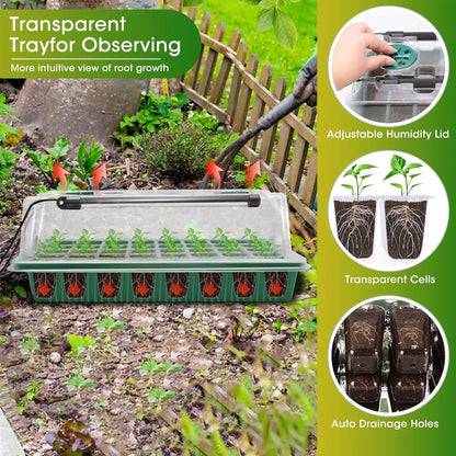 120-Cell Seed Starter Tray with Grow Light — Smart Timer Kit with Adjustable Vents & Drainage Holes
