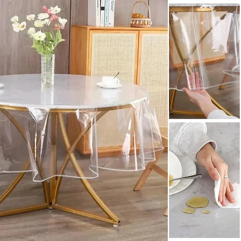 Waterproof Transparent Table Protector – Oil-Resistant PVC Tablecloth with Lock Edge, Stain-Proof & Wipeable Decorative Cover