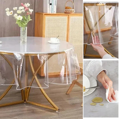 Waterproof Transparent Table Protector – Oil-Resistant PVC Tablecloth with Lock Edge, Stain-Proof & Wipeable Decorative Cover