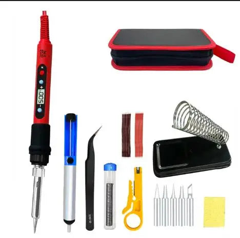 80W Soldering Iron Kit – Adjustable Temperature with LCD, Ceramic Heater, Soldering Tips & Tweezers