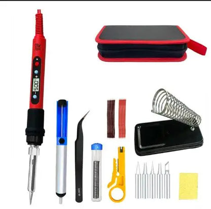 80W Soldering Iron Kit – Adjustable Temperature with LCD, Ceramic Heater, Soldering Tips & Tweezers