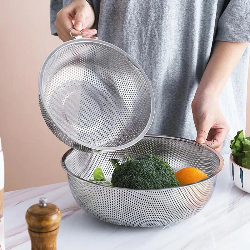 Stainless Steel Drain Basket Colander – Fruit, Vegetable & Rice Strainer with Handle for Kitchen