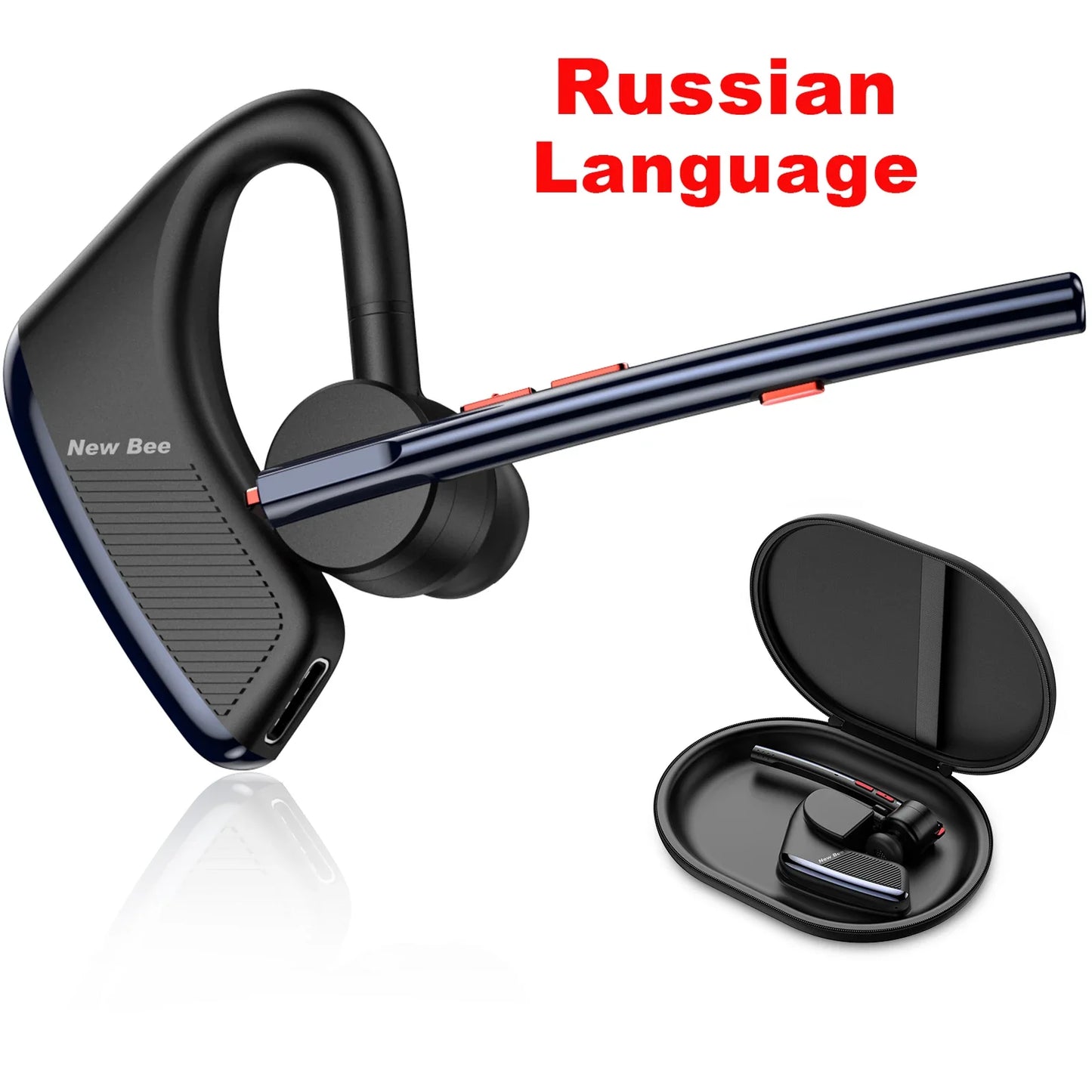 New Bee M50 Bluetooth Headset – Wireless Earpiece with Dual Mic, CVC8.0 Noise Cancelling, 24H Talk Time, V5.2 Handsfree Earphones
