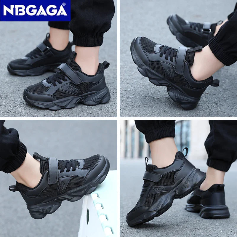Kids’ Breathable Sports Shoes – Anti-Skid Black School Walking & Running Sneakers for Boys & Girls