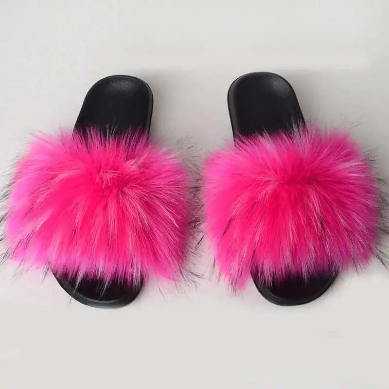 Summer Faux Fur Slippers for Women – Indoor Plush Furry Slides, Fluffy Flip Flops & Casual House Shoes