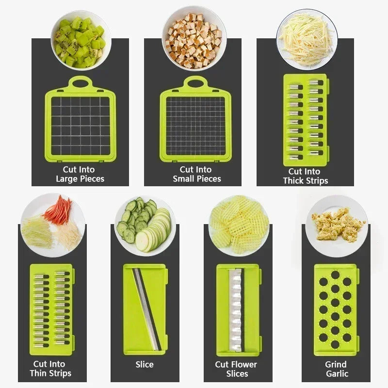 Multifunctional 14/16-in-1 Vegetable Chopper – Kitchen Food Grater, Slicer & Dicer with Handle
