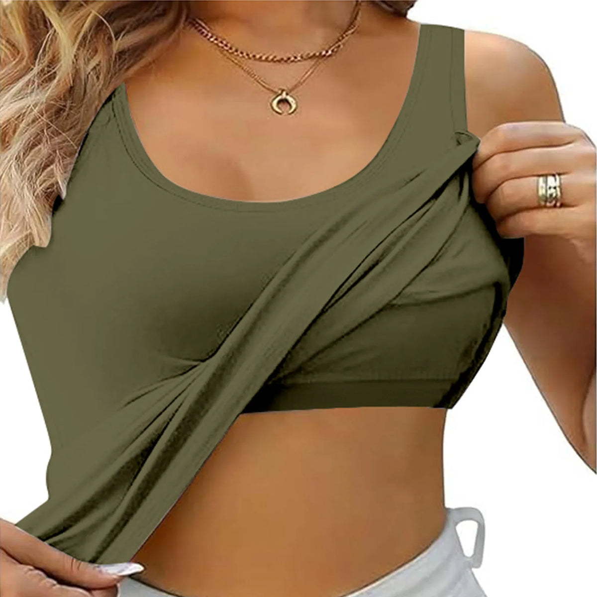 Women’s Tank Top with Built-In Bra – Summer Sleeveless Crew Neck Camisole, Casual Plus Size Solid Color Fitness & Everyday Wear