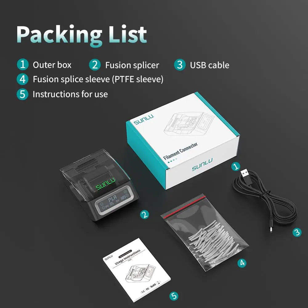 SUNLU 1.75mm Filament Connector – Fast Welding Tool for PLA, PETG, TPU, ABS, Nylon 3D Printer Filament