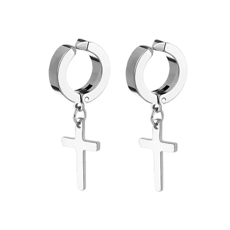 Magnetic Cubic Zirconia Clip-On Earrings Set – Non-Pierced Fake Stud, Cross Dangle & Hoop Styles for Men & Women
