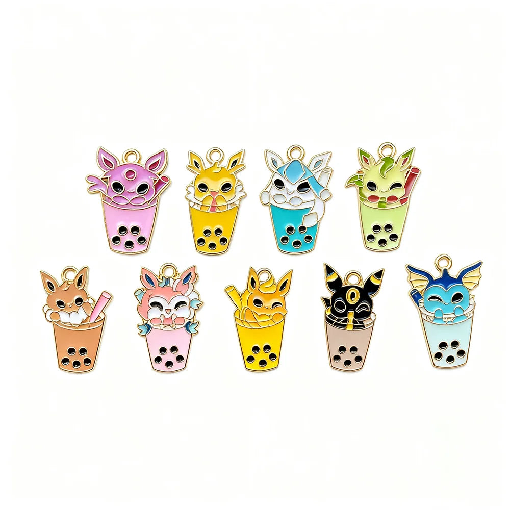 9Pcs Pokémon Pikachu Bubble Milk Tea Charm Set – Cartoon DIY Jewelry Pendants for Necklace & Bracelet Making Accessories