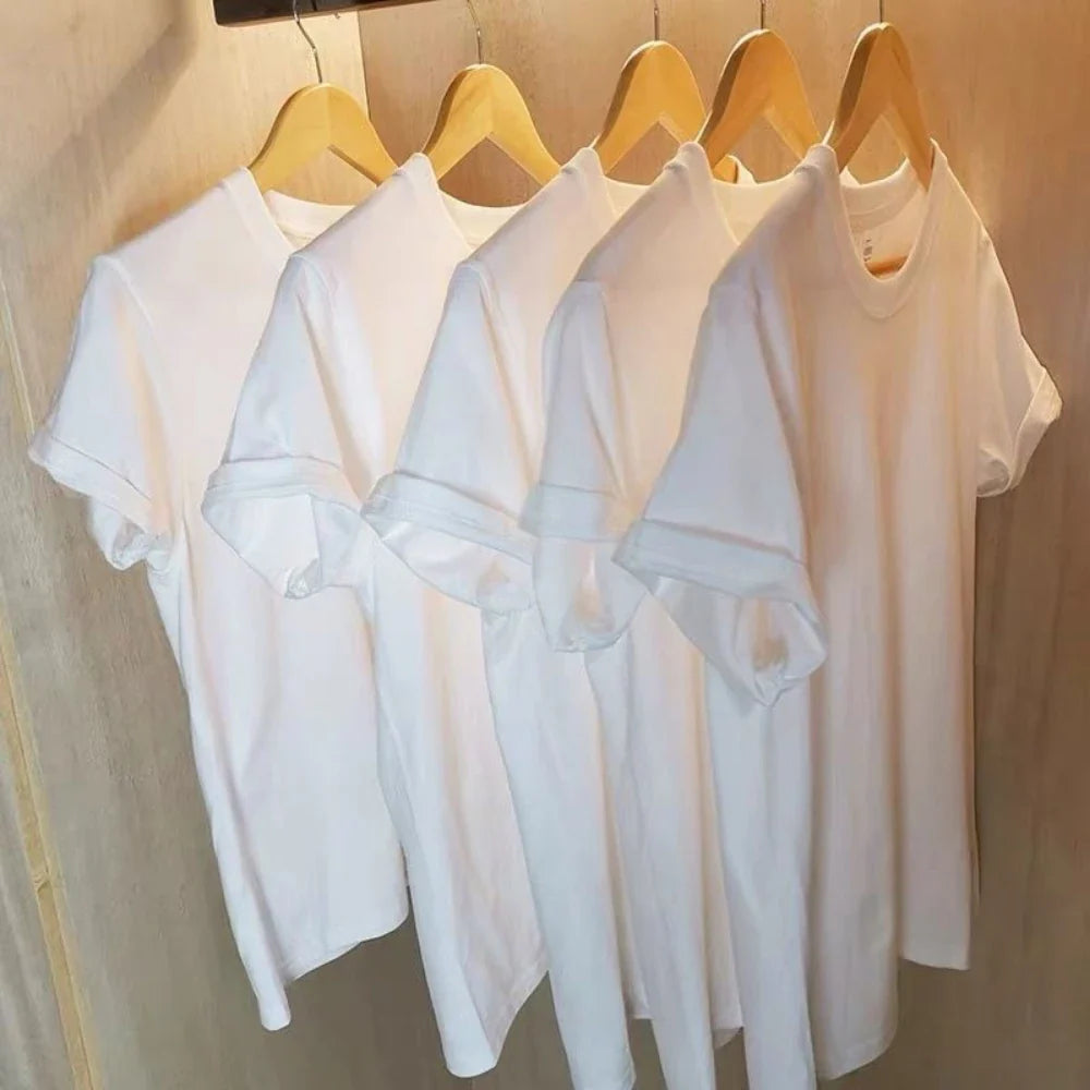 2PCS Unisex 100% Cotton White T-Shirts – Casual Loose Fit Short Sleeve Breathable Tees for Men & Women