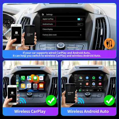 EKIY 2 in 1 RGB Wireless CarPlay Adapter Smart Box - USB Wireless Android Auto and Wired CarPlay, Bluetooth and WiFi for Car