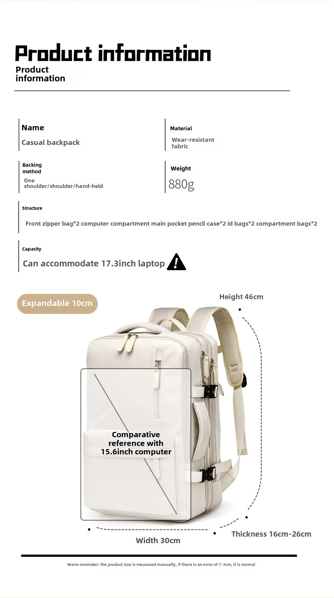 40x30x20 Cabin Backpack — Hand Luggage Laptop Bag for Airplane Travel, School, Men & Women