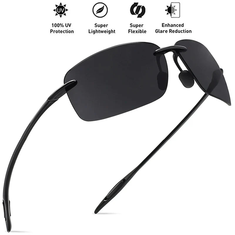 Classic Sports Rimless Sunglasses – UV400 Protection, Rectangle Frame for Men & Women, Ideal for Driving, Golf, and Outdoor Activities
