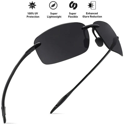 Classic Sports Rimless Sunglasses – UV400 Protection, Rectangle Frame for Men & Women, Ideal for Driving, Golf, and Outdoor Activities