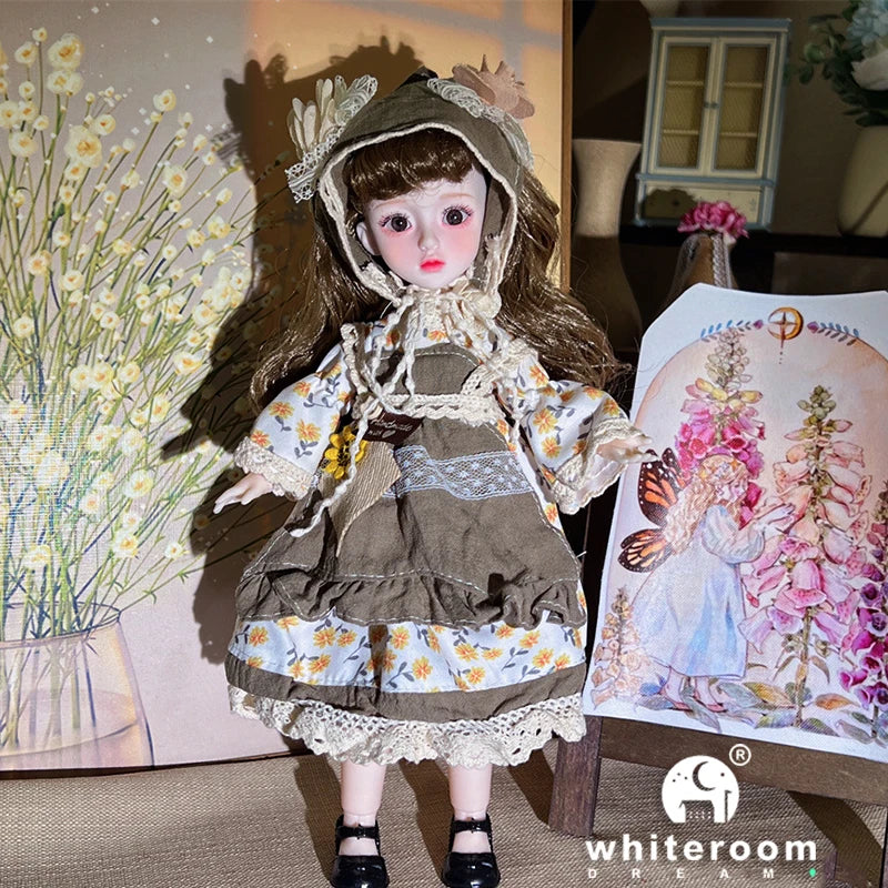 30cm 1/6 BJD Ball Jointed Doll – Starry Gray Eyes with Lolita Fashion Dress, DIY Toy Gift for Girls