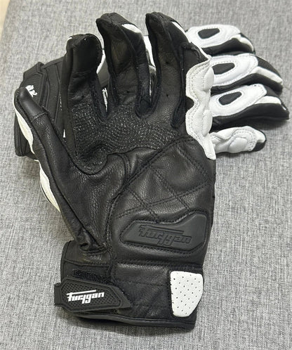 Motorcycle Gloves – Black Racing Genuine Leather, White Road Riding Team Gloves for Men, Summer & Winter with Touch Screen Compatibility