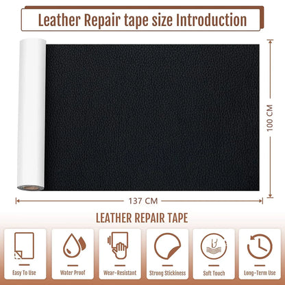 100x137cm Black Self-Adhesive Leather Repair Tape – DIY Sticky Patch for Sofa & Leather Repairs