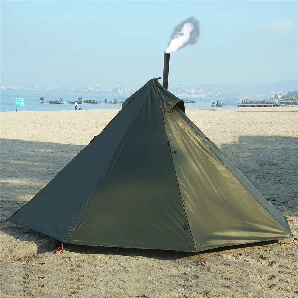 Camping Hot Tent with Chimney Window - Ultralight Tipi Teepee Pyramid, Double Layer Bushcraft Tent for 1 Person