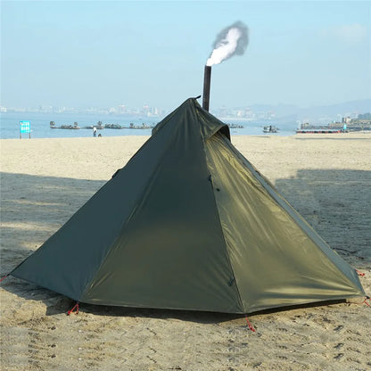 Camping Hot Tent with Chimney Window - Ultralight Tipi Teepee Pyramid, Double Layer Bushcraft Tent for 1 Person